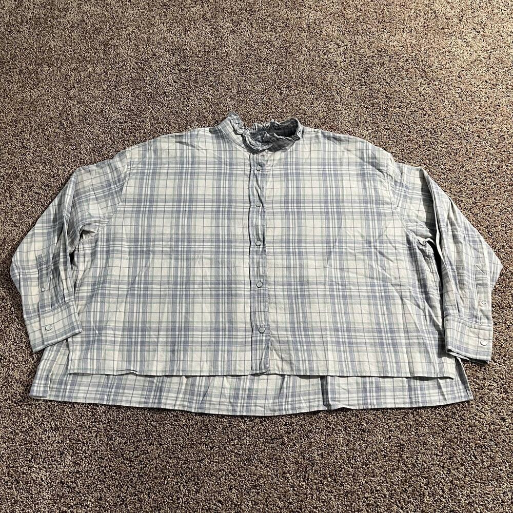 Etoile Isabel Marant Shirt Womens 40 Blue Gray Plaid Ilaria Ruffle Neck Snap